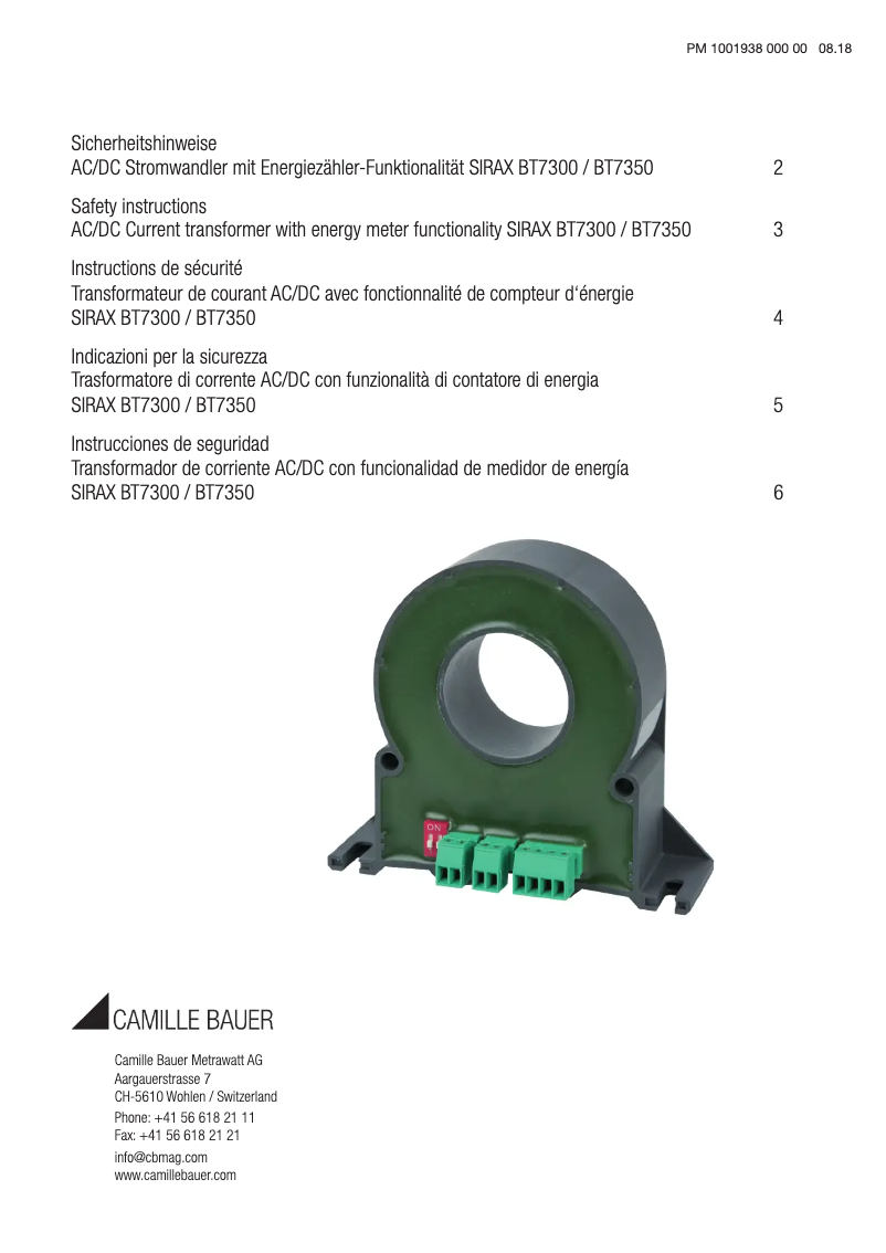 Página 1 del manual Instrucciones de seguridad Camille Bauer SIRAX BT7300