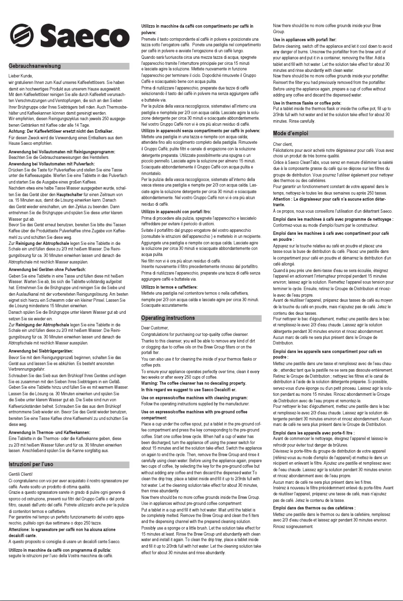 Image de la première page du manuel de l'appareil Saeco RI9125