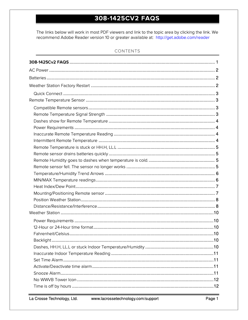 Page n°1 - FAQ La Crosse Technology 308-1425CV2