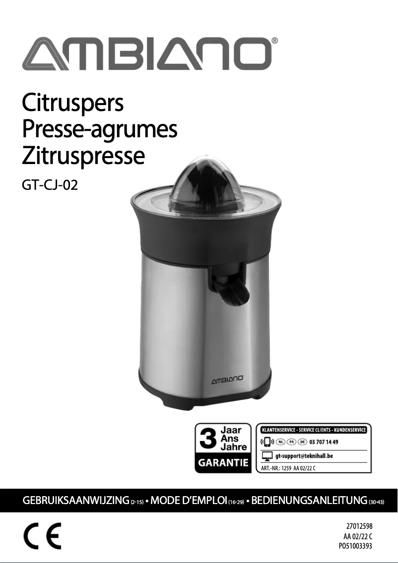Page n°1 - Manuel utilisateur Ambiano GT-CJ-02