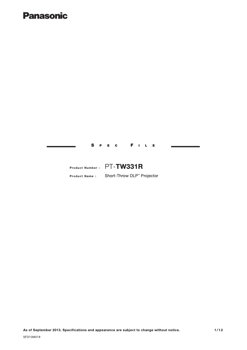 Page 1 of the manual User Manual Panasonic PT-TW331RE