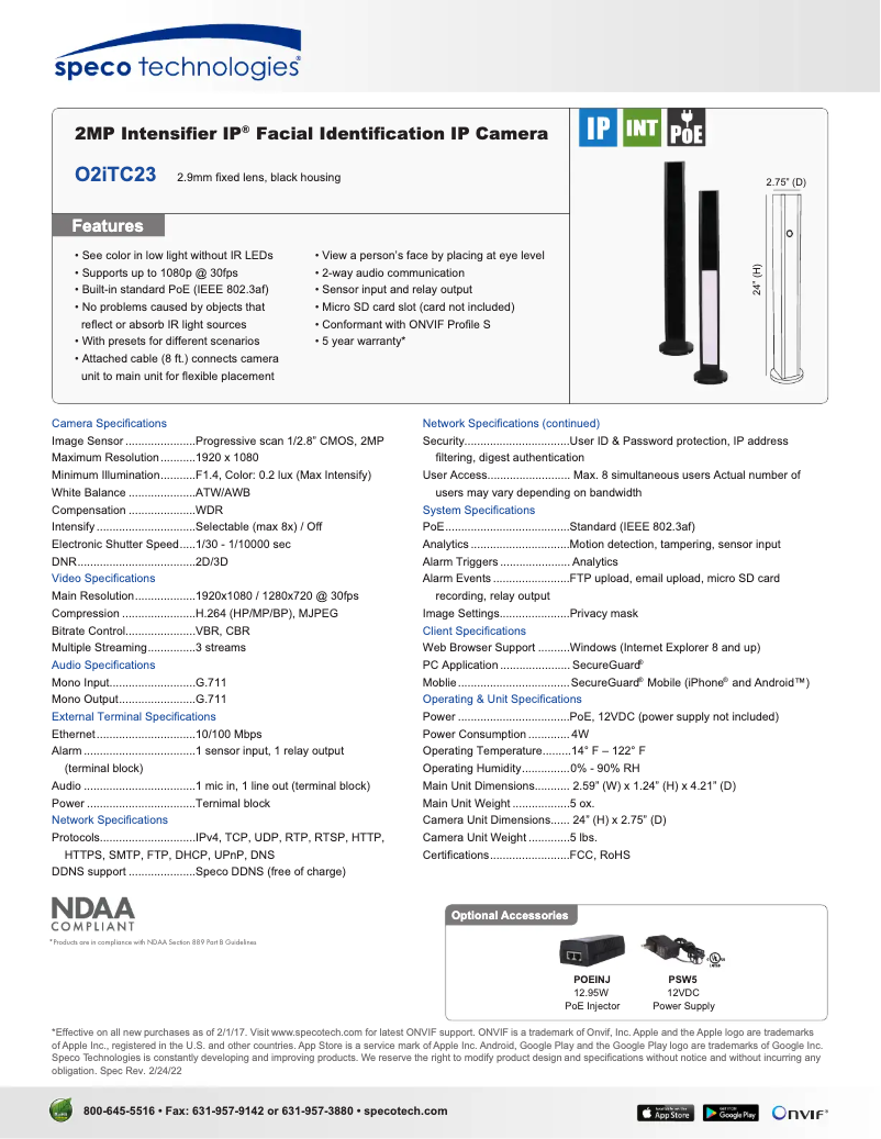 Page n°1 - Fiche technique Speco Technologies O2iTC23