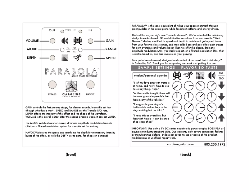 Page n°1 - Manuel utilisateur Caroline Parabola