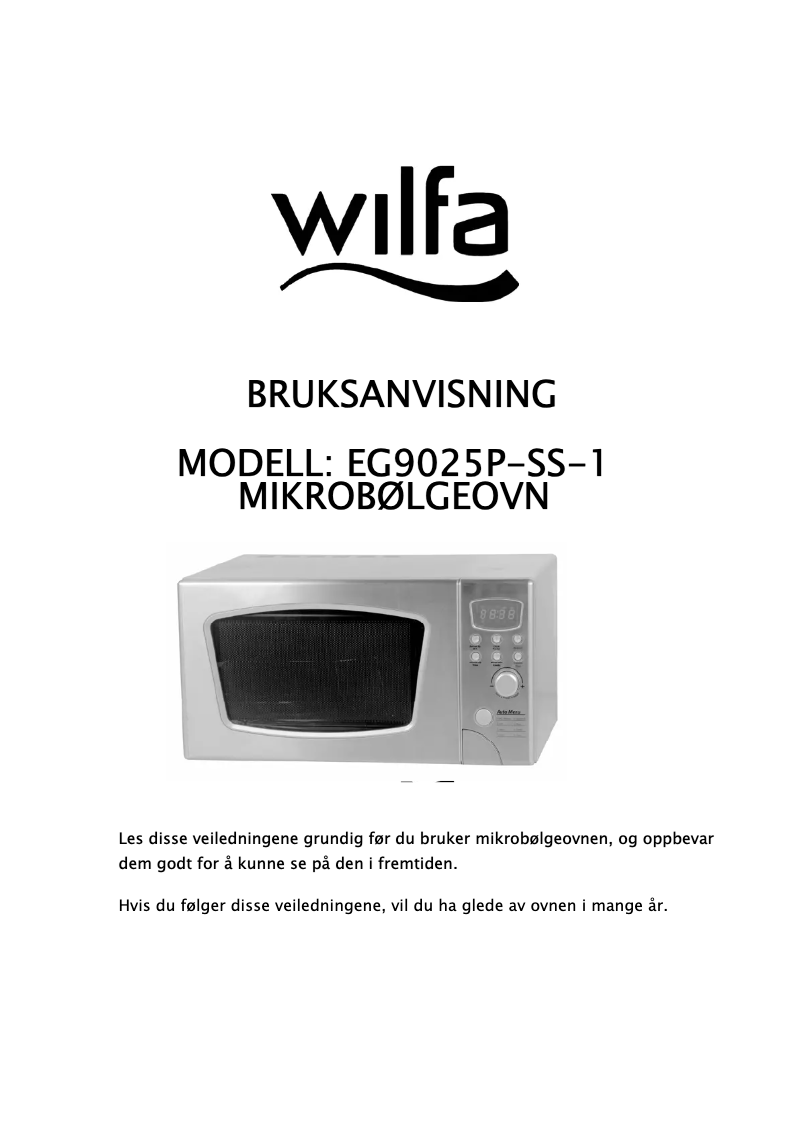 Page 1 de la notice Manuel utilisateur Wilfa EG9025P-SS-1