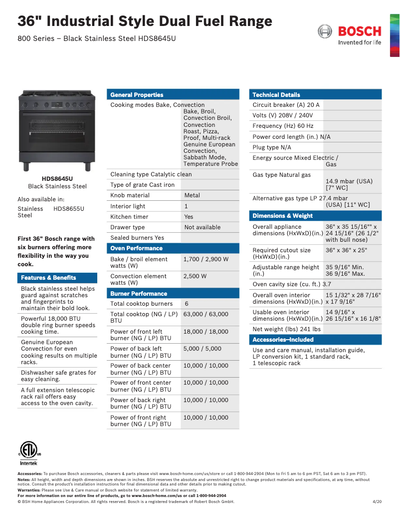 Página 1 del manual Ficha técnica Bosch HDS8645U