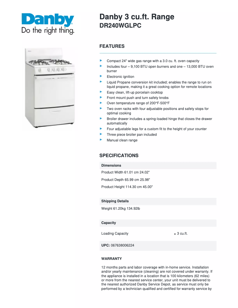 Page n°1 - Fiche technique Danby DR240WGLPC