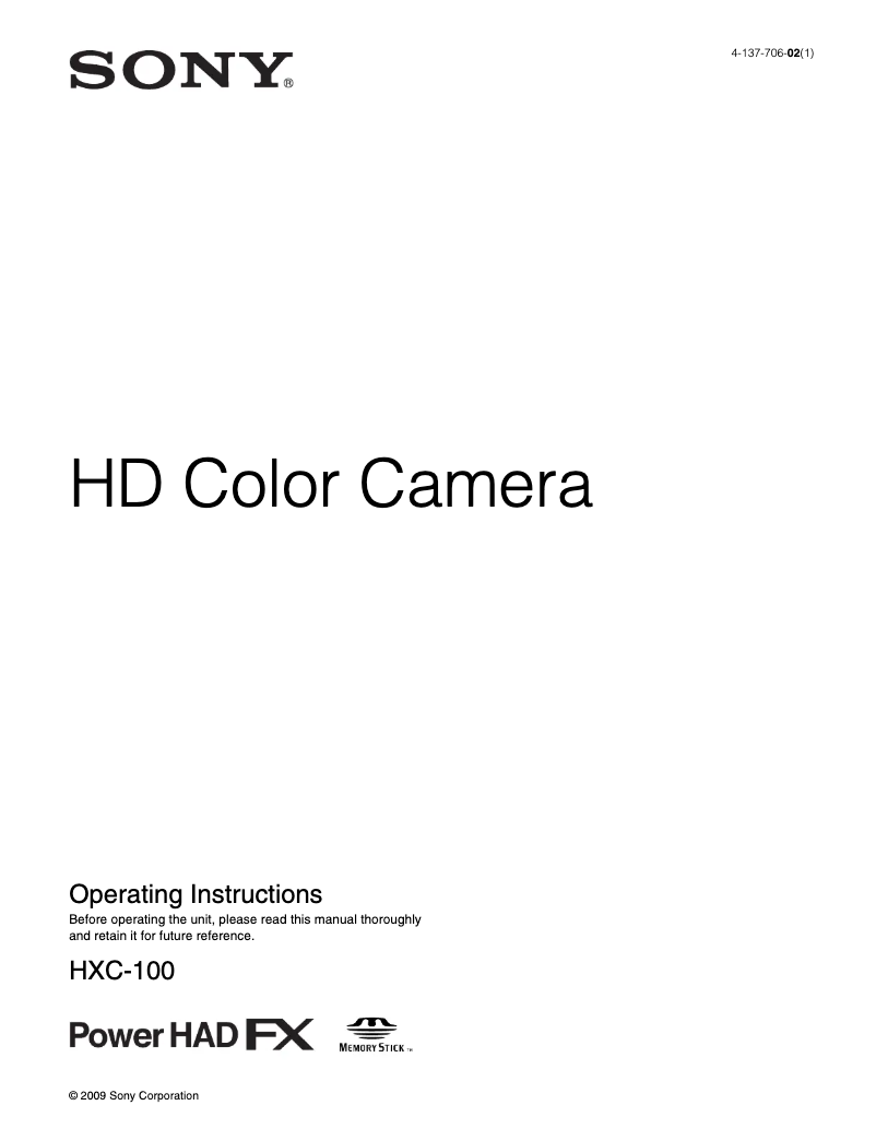 Page 1 de la notice Manuel utilisateur Sony HXC-100