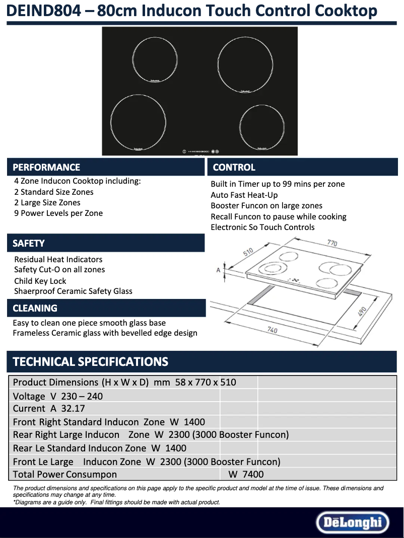 Page 1 de la notice Fiche technique DeLonghi DEIND804