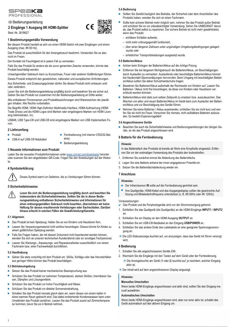 Page 1 de la notice Manuel utilisateur Speaka SP-HSW-300