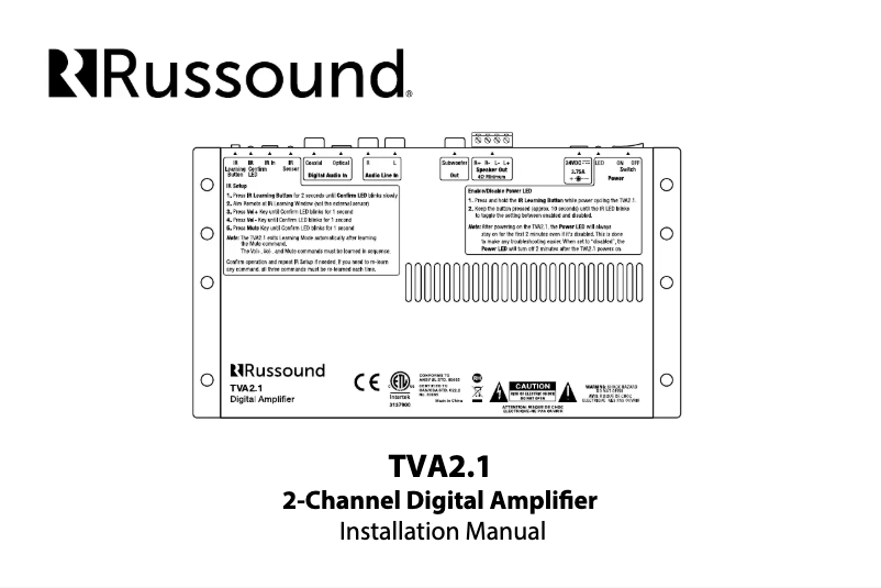 Page n°1 - Manuel utilisateur Russound TVA2.1