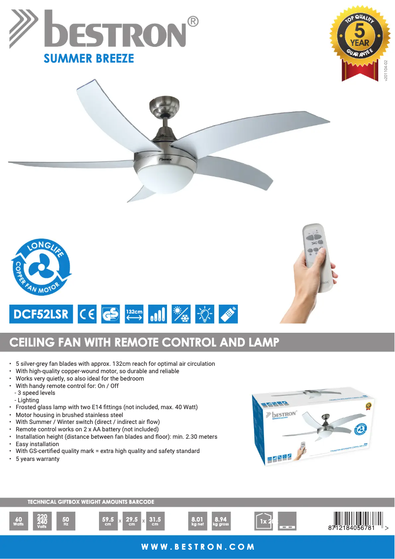 Page n°1 - Fiche technique Bestron Summer Breeze DCF52LSR