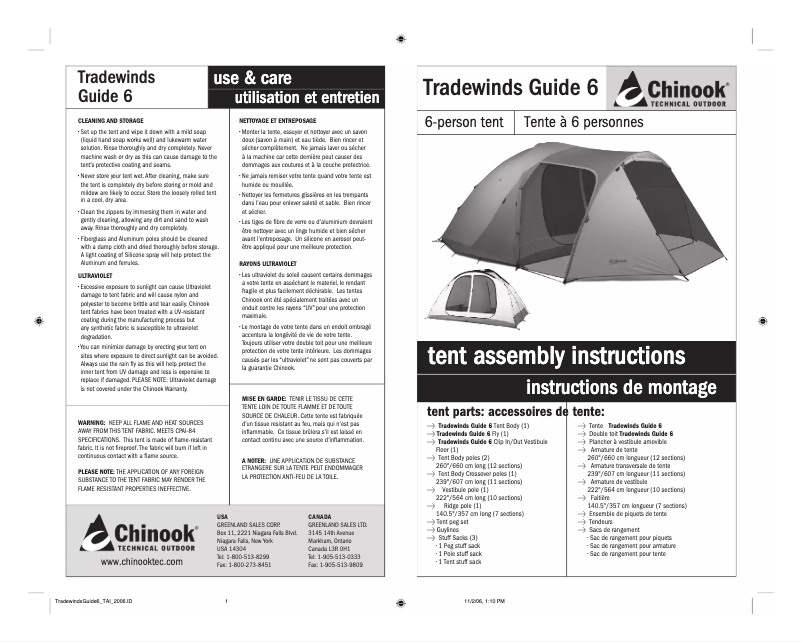Page 1 de la notice Manuel utilisateur Chinook Tradewinds Guide 6
