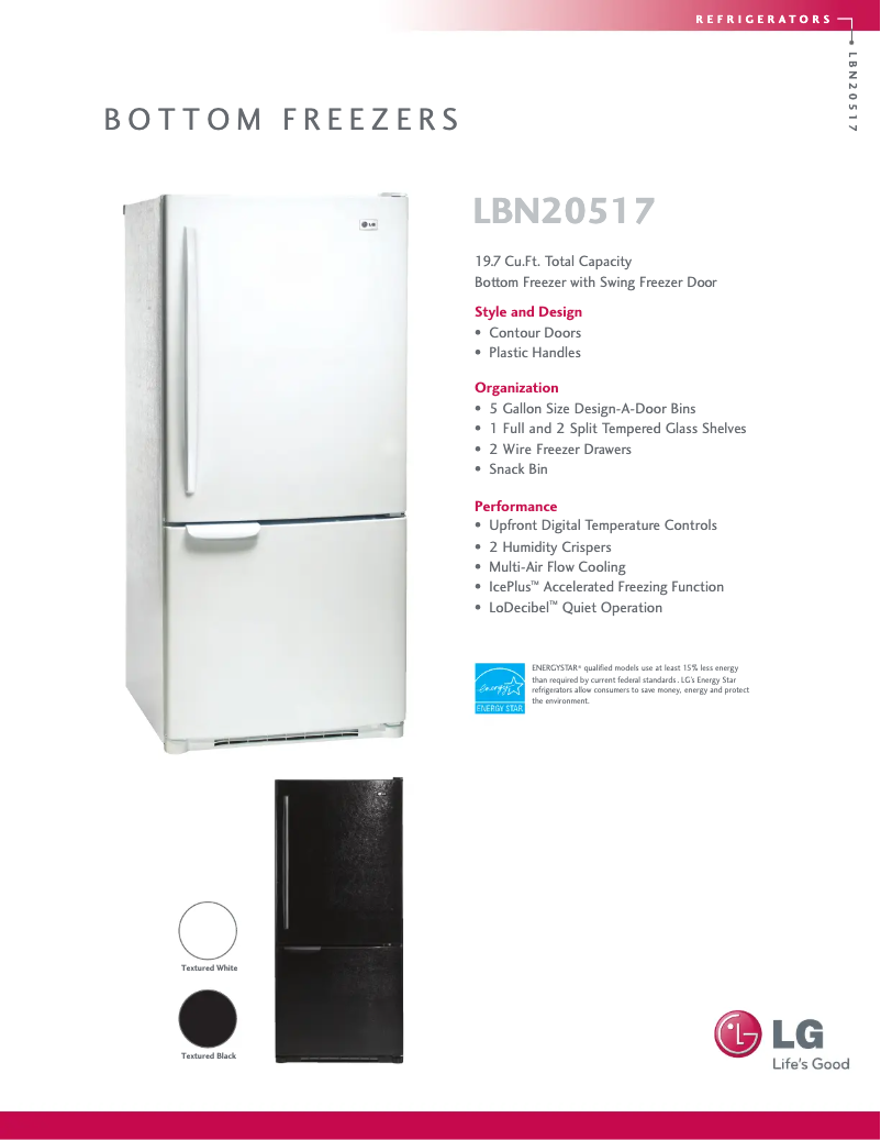 Page 1 de la notice Fiche technique LG LBN20517BK