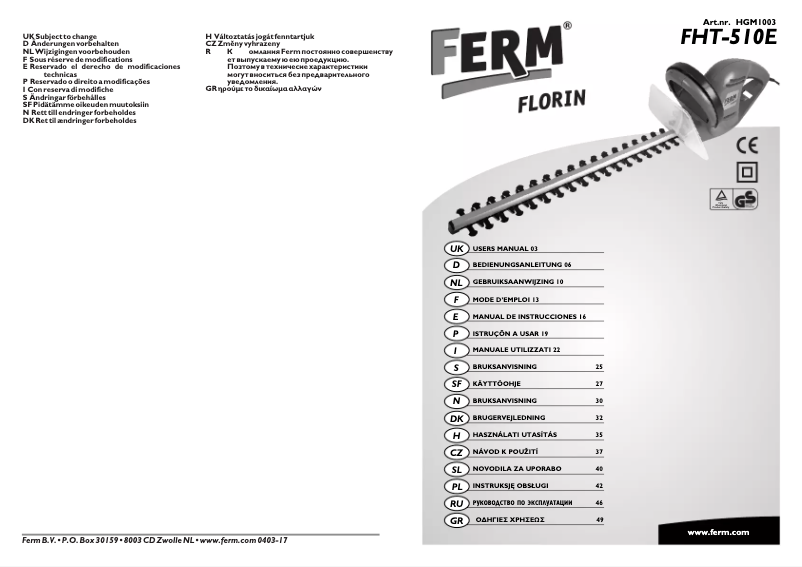 Page 1 de la notice Manuel utilisateur Ferm FHT-510E