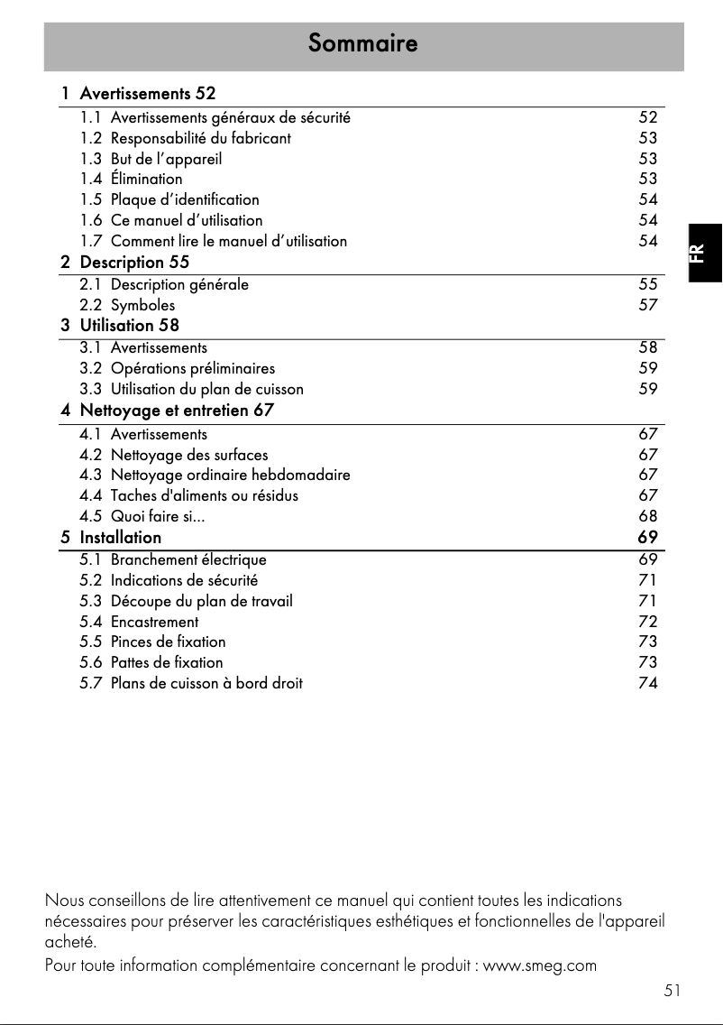 Page 1 de la notice Manuel utilisateur Smeg SE630TCE2
