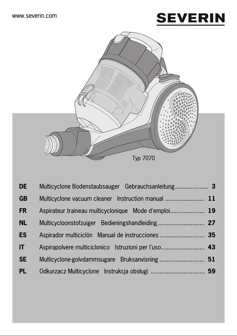 Page n°1 - Manuel utilisateur Severin CY 7070