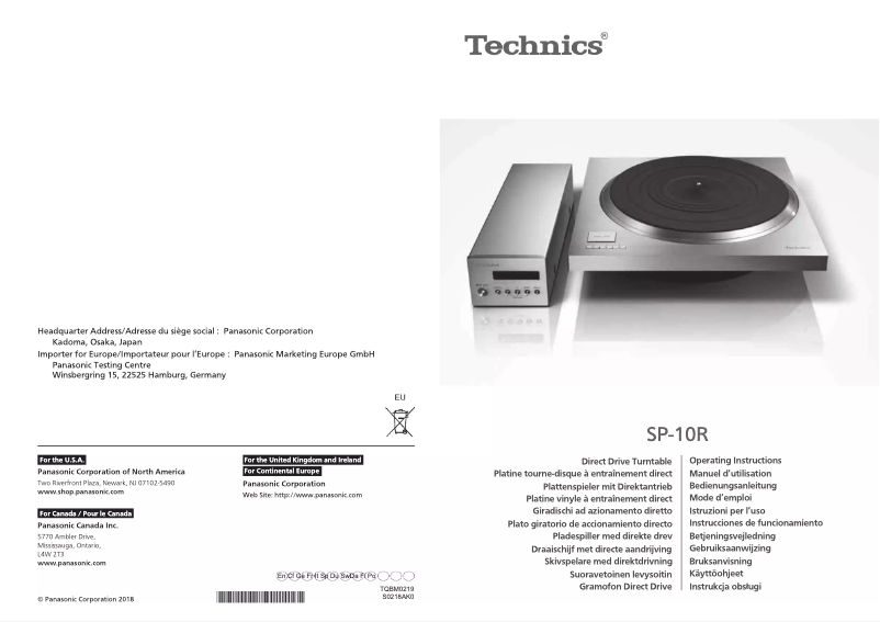 Page 1 de la notice Manuel utilisateur Technics SP-10RE