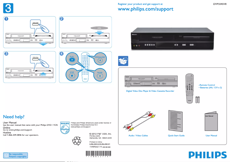 Page 1 de la notice Guide de démarrage rapide Philips DVP3345VB