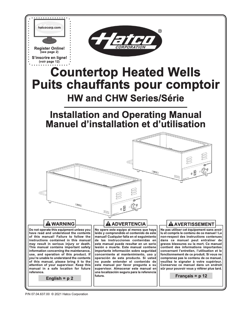 Page 1 de la notice Manuel utilisateur Hatco CHW-FUL