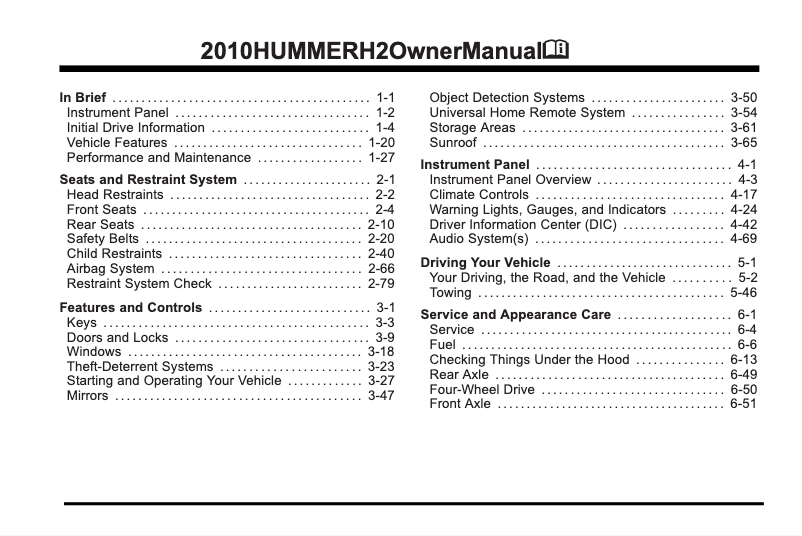 Page n°1 - Manuel utilisateur Hummer H2 (2010)