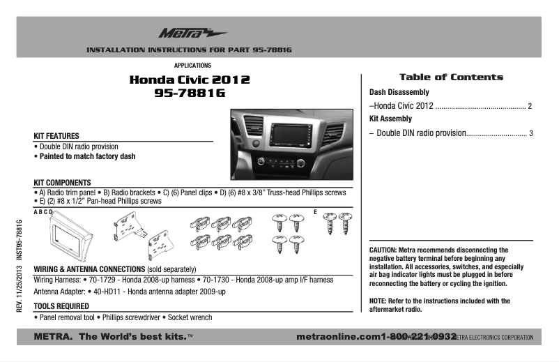 Page n°1 - Guide d'installation Metra 95-7881G