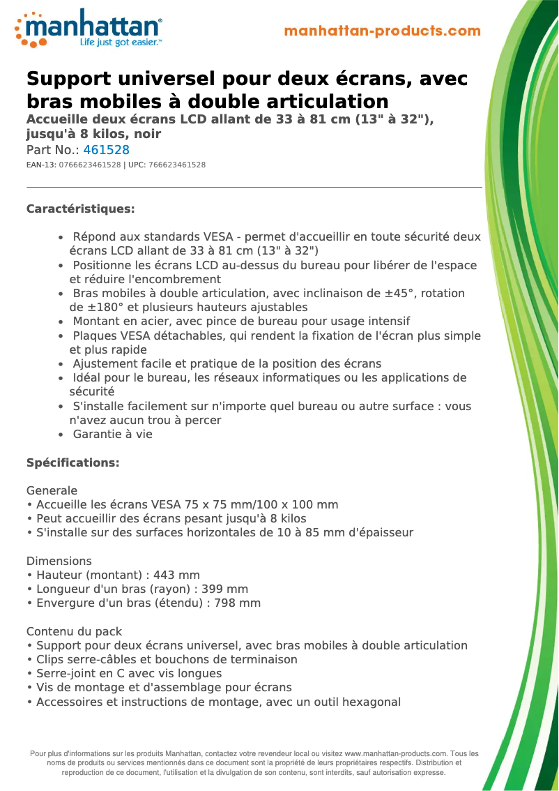 Page 1 de la notice Fiche technique Manhattan 461528