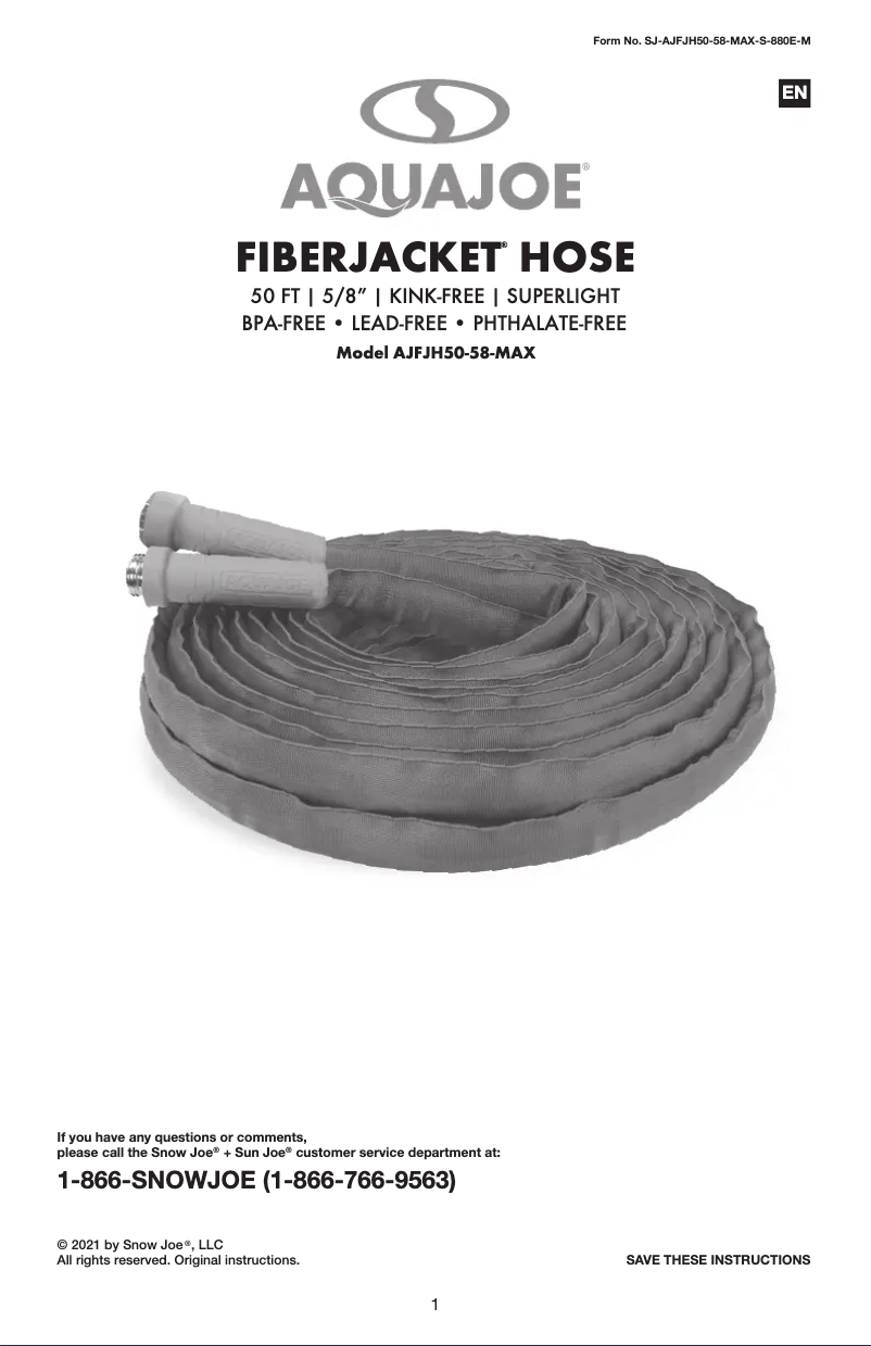 Page 1 of the manual User Manual Aqua Joe JFJH50-58-MAX