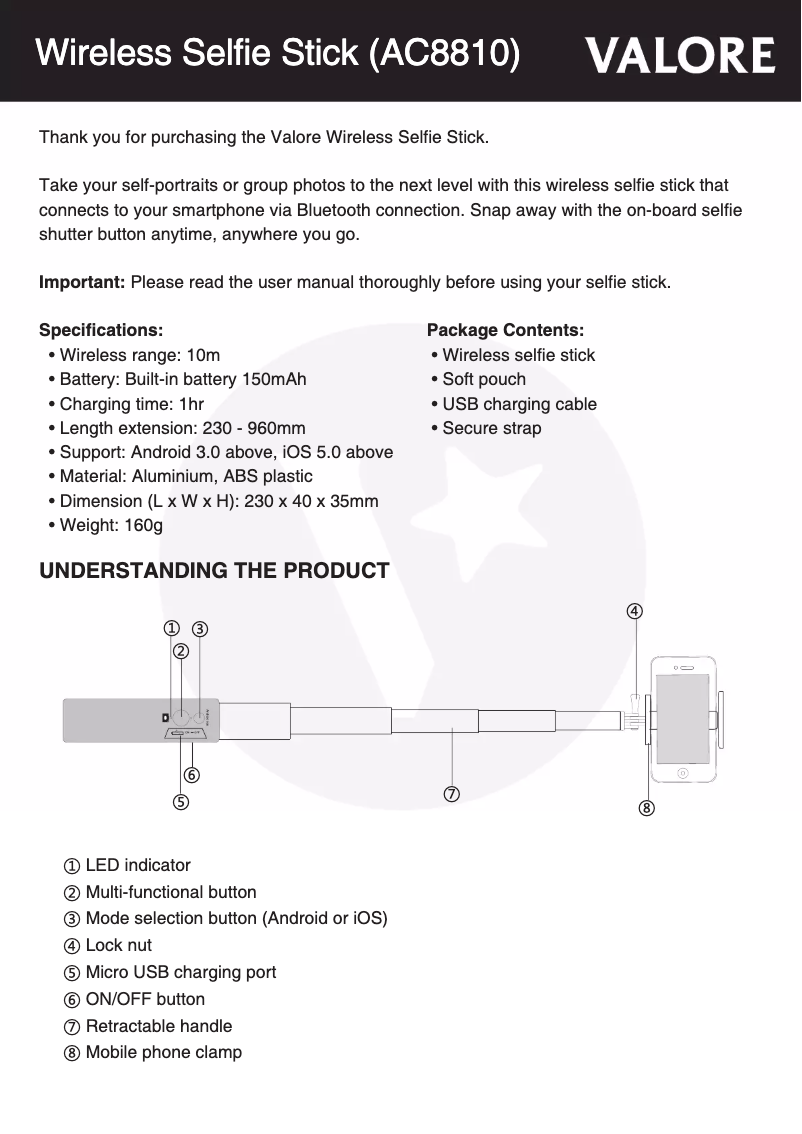 Page 1 de la notice Manuel utilisateur Valore AC8810