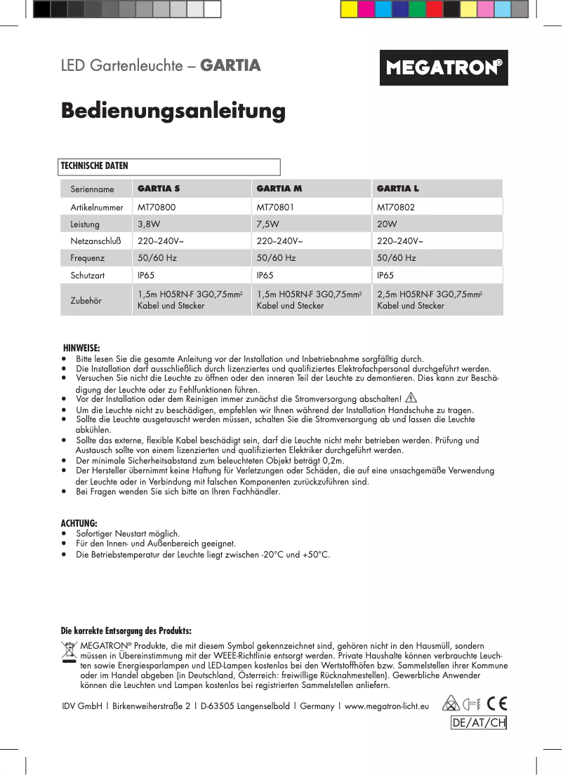 Page 1 de la notice Manuel utilisateur Megatron MT70801