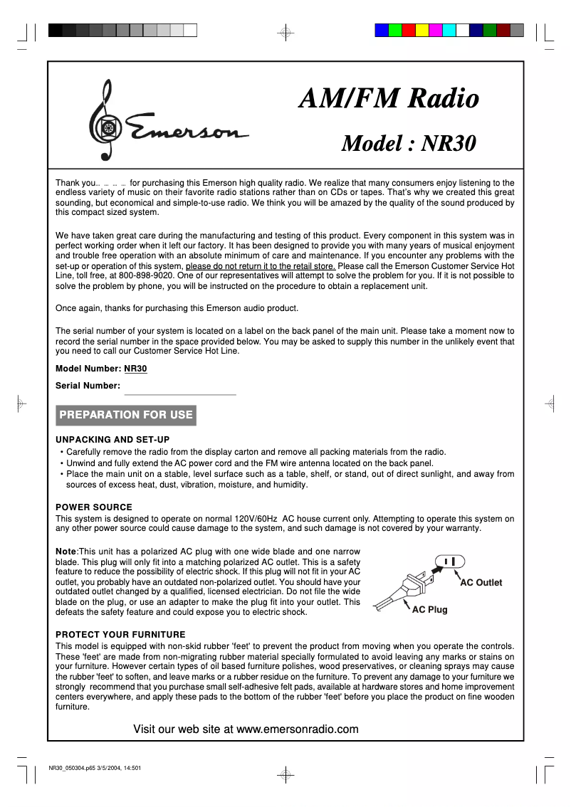 Image de la première page du manuel de l'appareil NR30