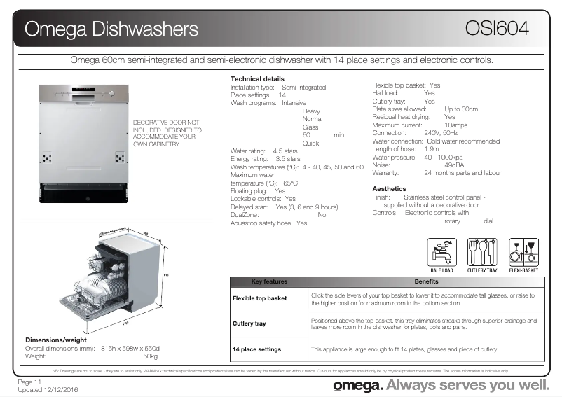 Page 1 de la notice Fiche technique Omega OSI604