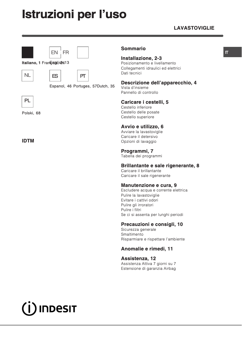 Page 1 de la notice Manuel utilisateur Indesit IDTM EU