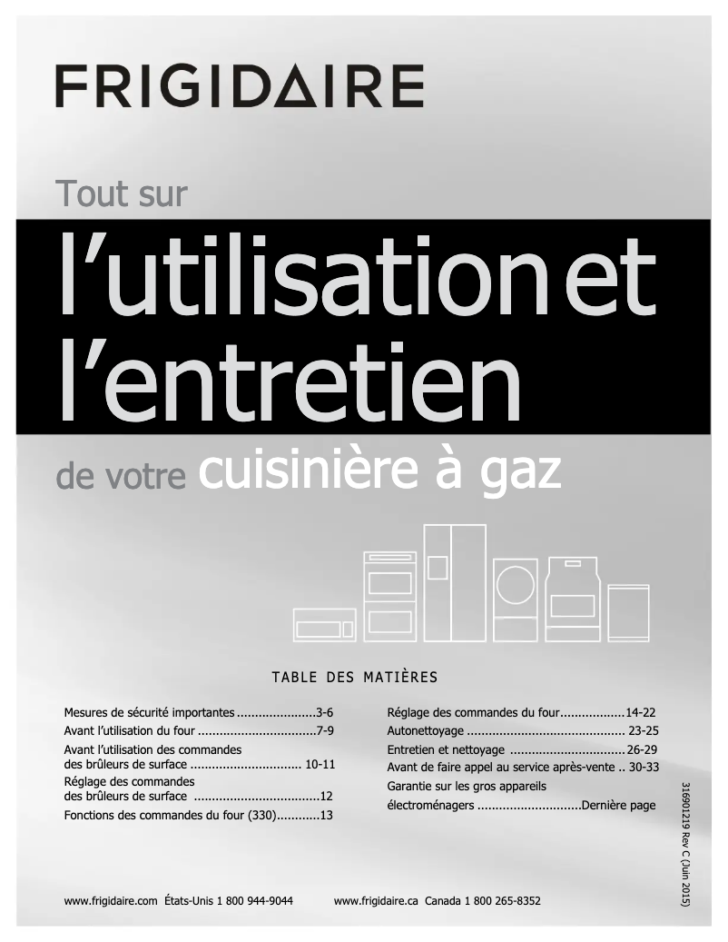 Page 1 de la notice Manuel utilisateur Frigidaire FGGF3032MB