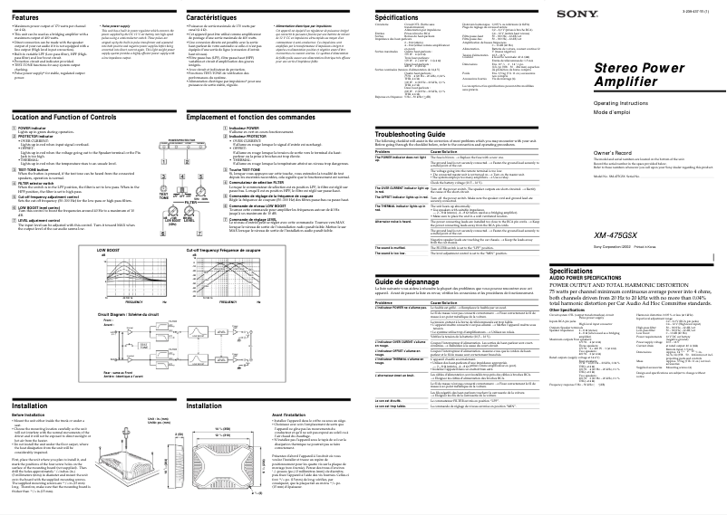 Page n°1 - Manuel utilisateur Sony XM-475GSX
