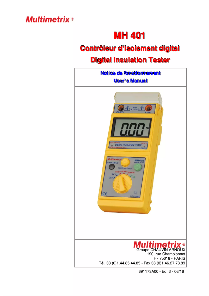 Page 1 de la notice Manuel utilisateur Multimetrix MH 401