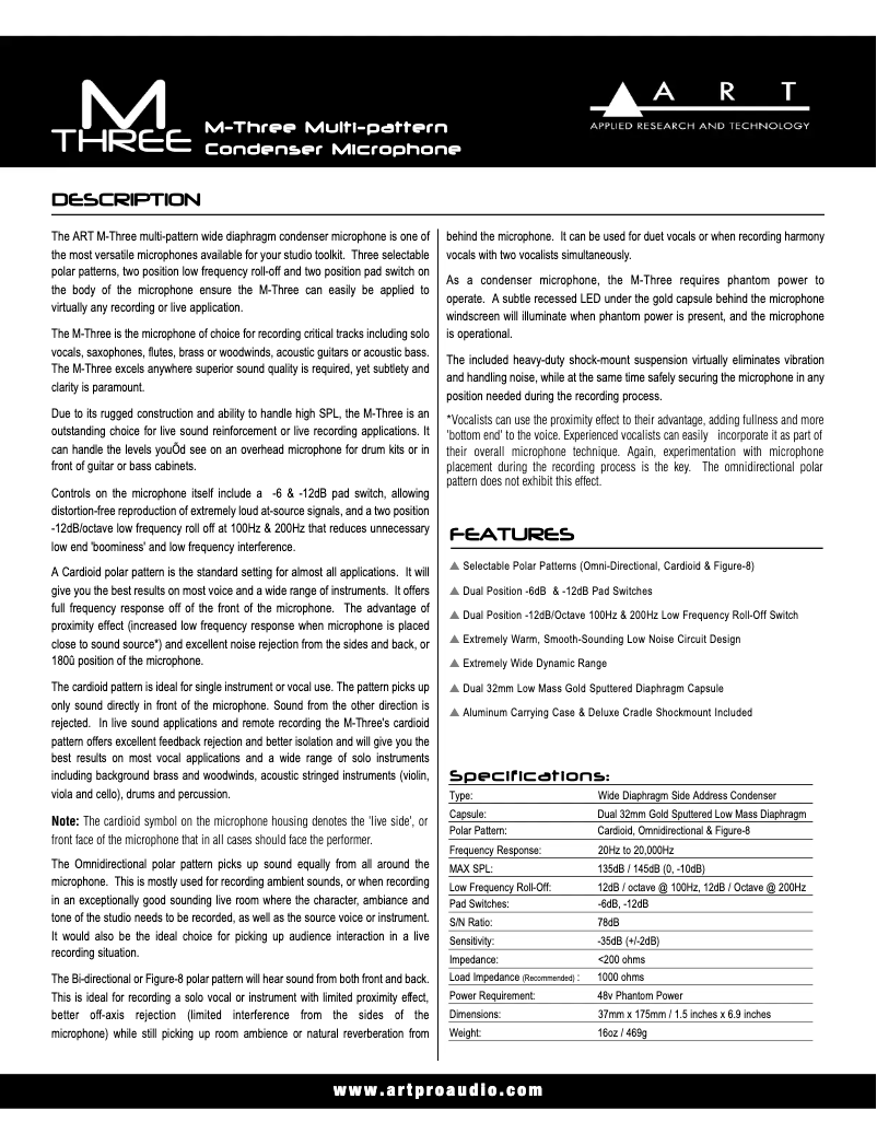Page n°1 - Manuel utilisateur ART M-Three