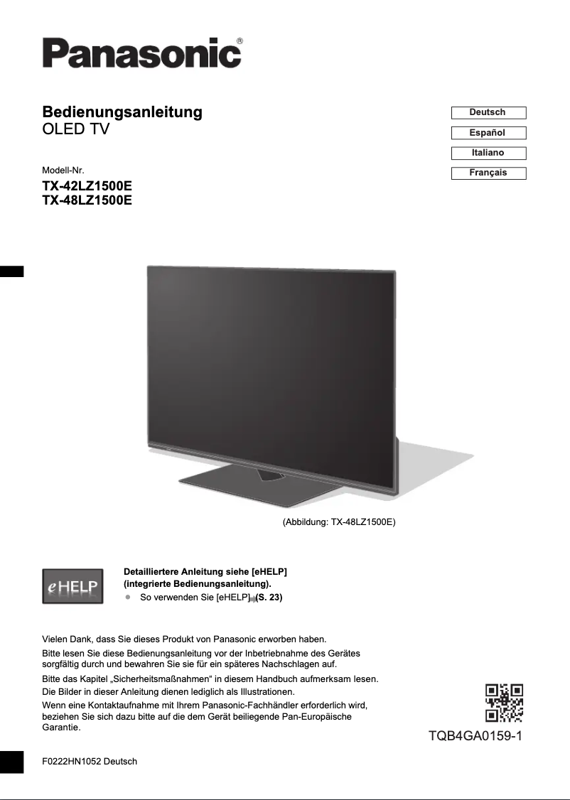 Page 1 de la notice Guide de démarrage rapide Panasonic TX-48LZ1500E