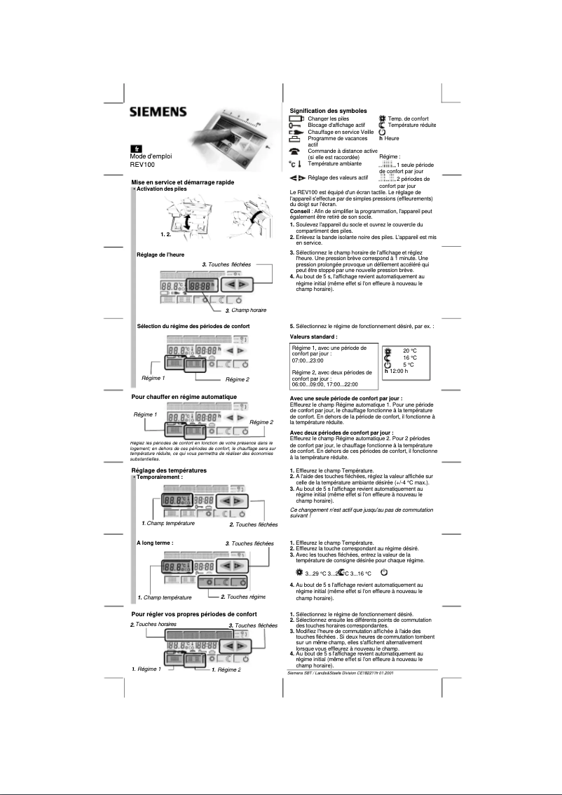 Page 1 de la notice Manuel utilisateur Siemens REV100