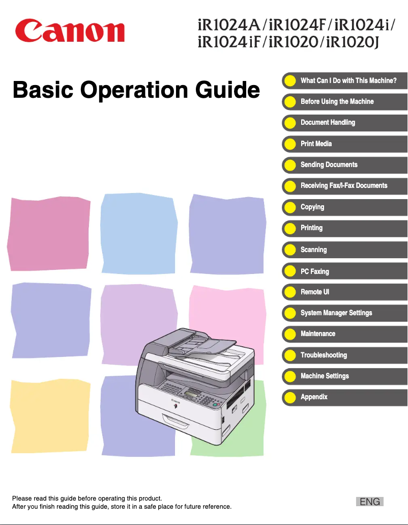 Image de la première page du manuel de l'appareil imageRUNNER 1024iF