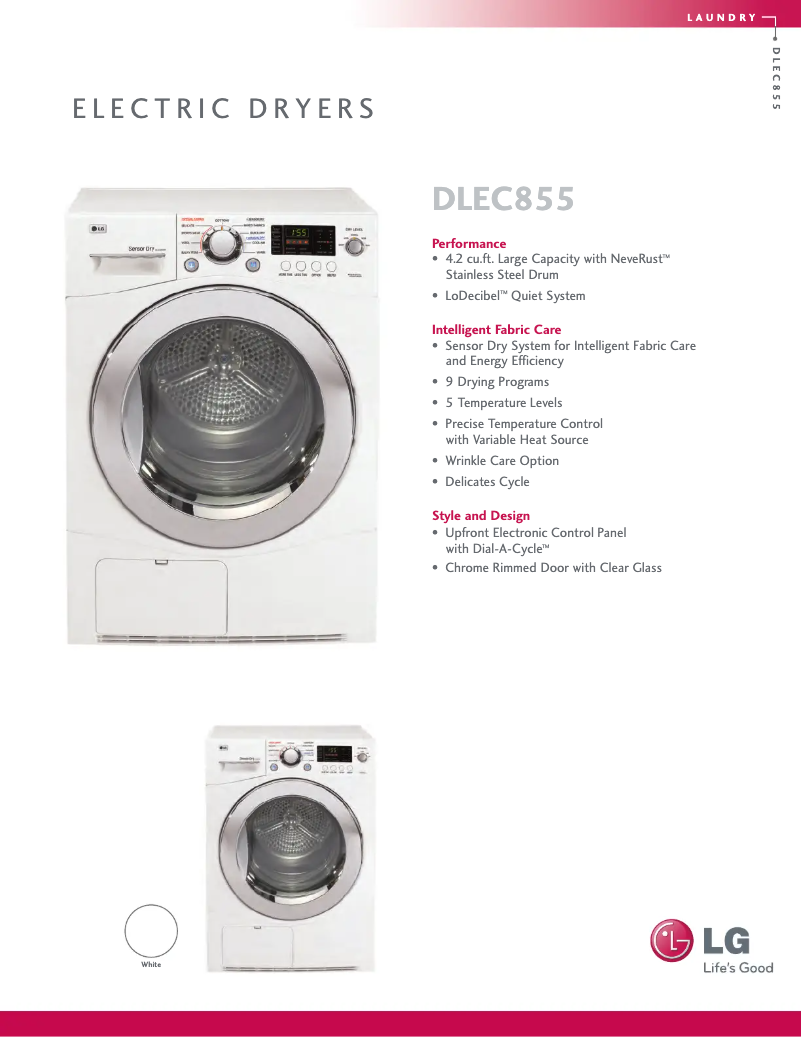 Page 1 de la notice Fiche technique LG DLEC855R