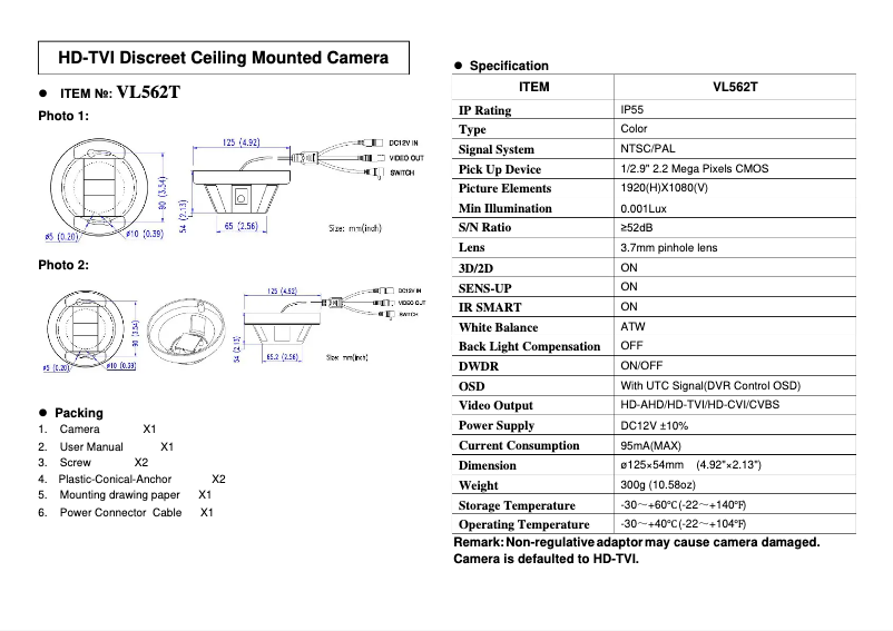 Image de la première page du manuel de l'appareil VL562T