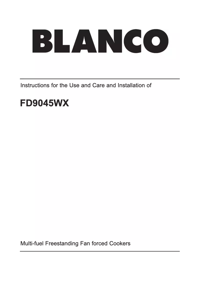 Page n°1 - Manuel utilisateur BLANCO FD9045WX