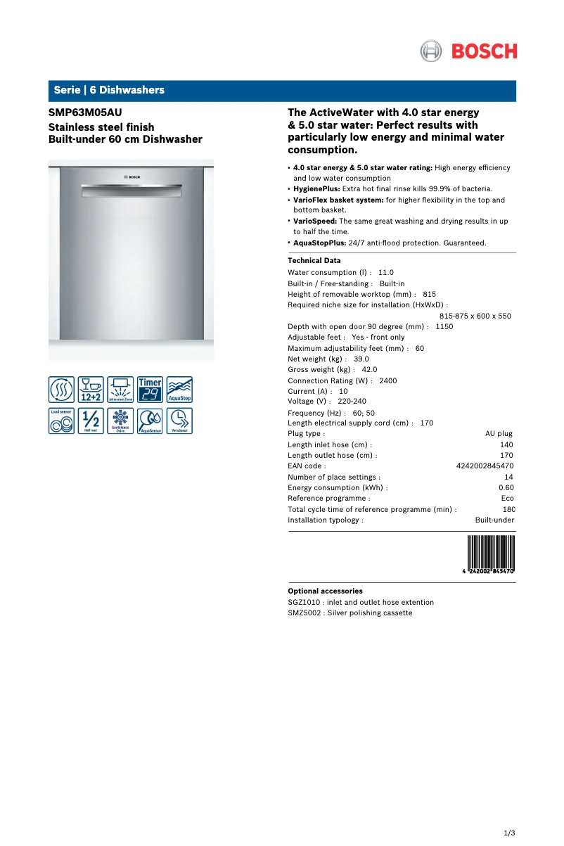 Image de la première page du manuel de l'appareil SMP63M05AU