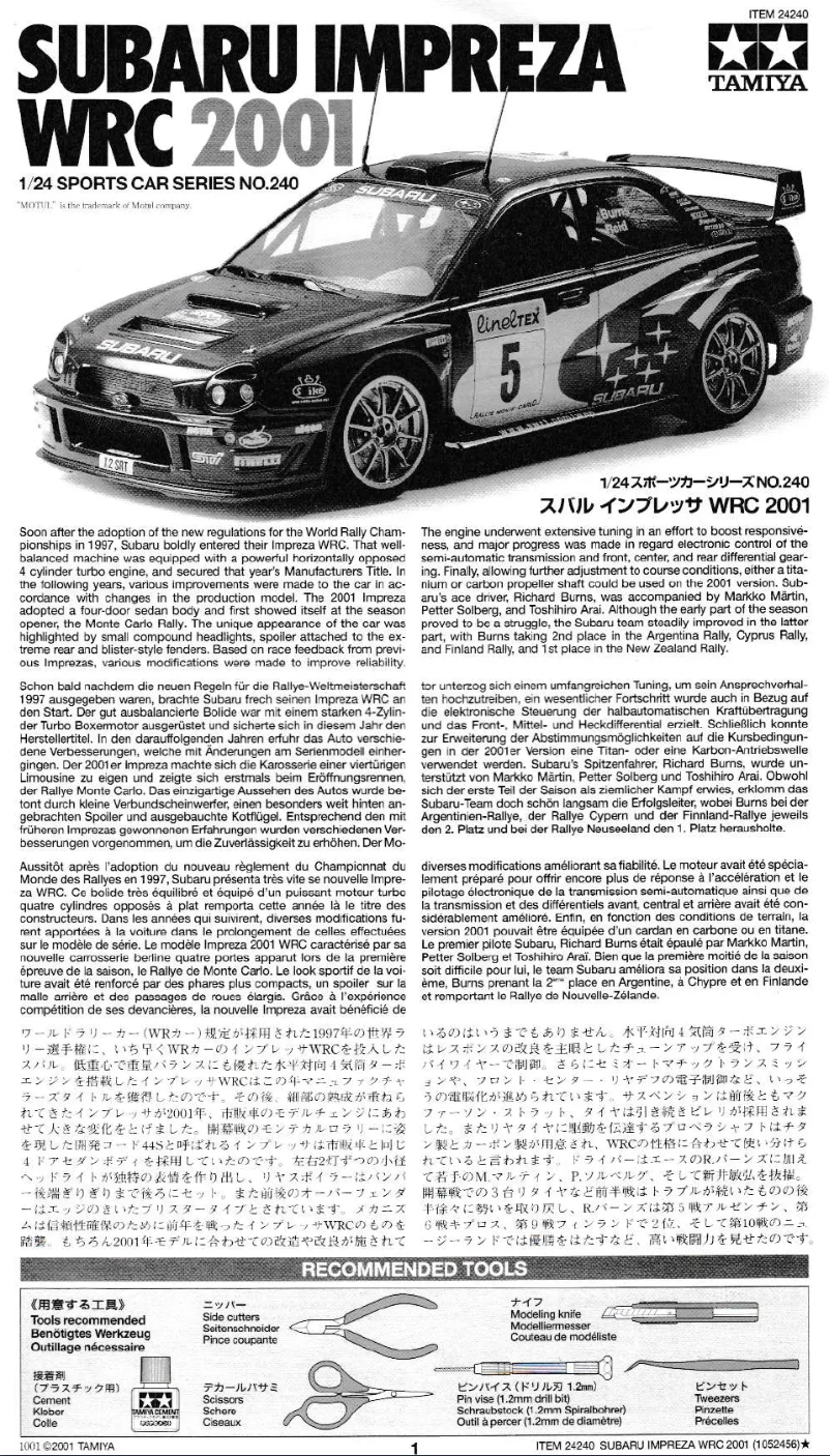 Page 1 de la notice Manuel utilisateur Tamiya Subaru Impreza WRC 2001