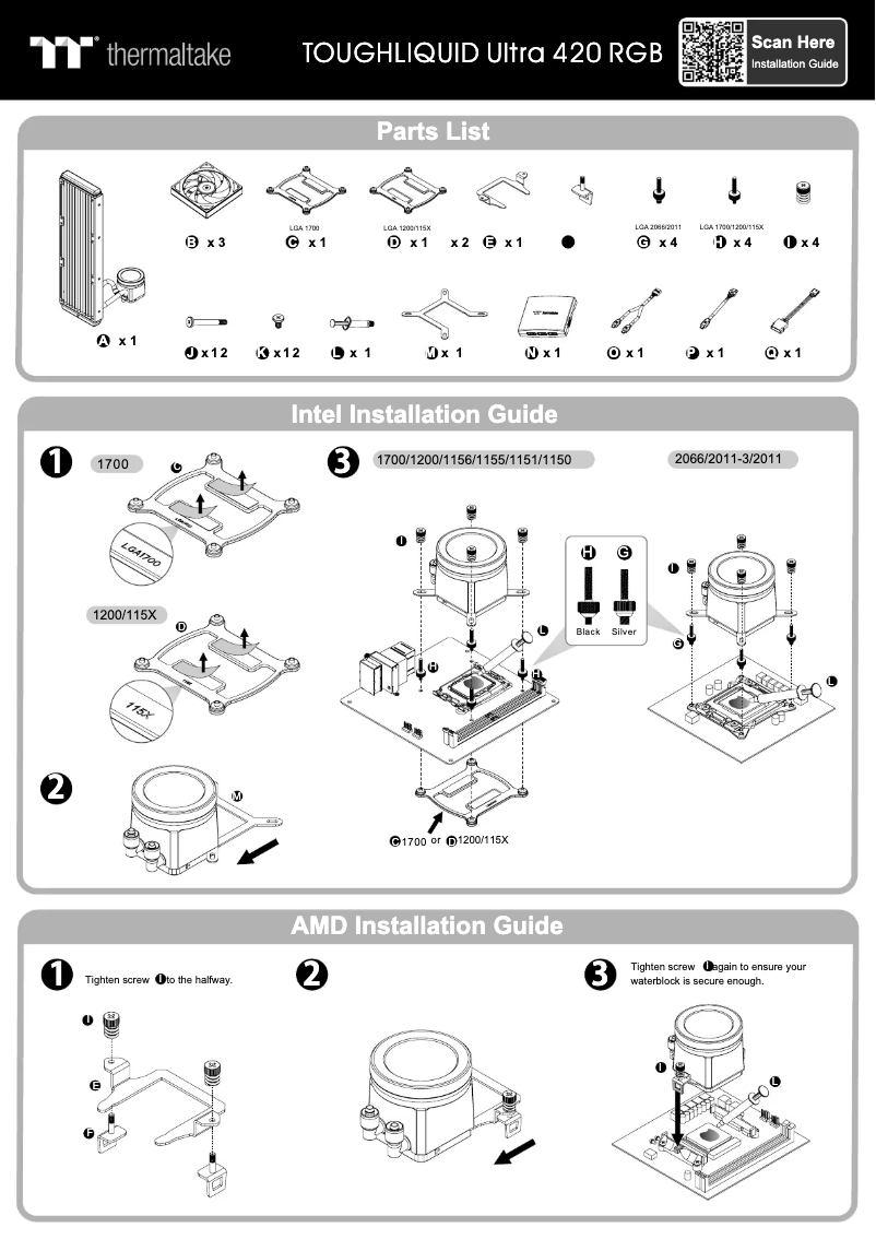 Page 1 de la notice Manuel utilisateur Thermaltake TOUGHLIQUID Ultra 420 RGB