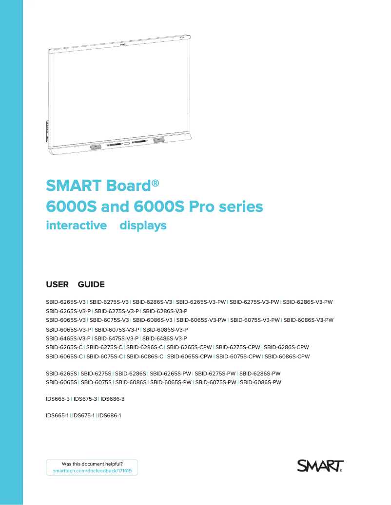 Page n°1 - Manuel utilisateur SMART Technologies SBID-6265S-V3-PW