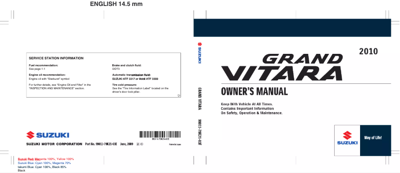 Page 1 de la notice Manuel utilisateur Suzuki Grand Vitara (2011)
