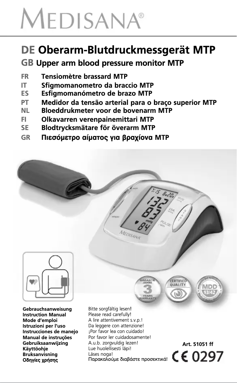 Page 1 de la notice Manuel utilisateur Medisana MTP 51052
