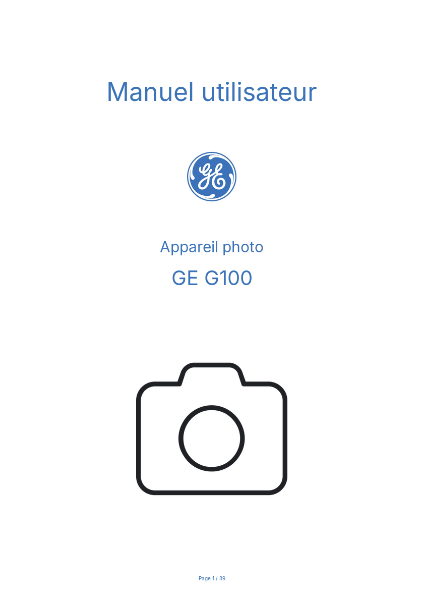 Page n°1 - Manuel utilisateur GE G100