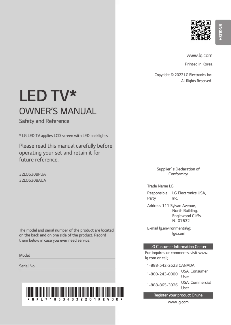 Página 1 del manual Manual de usuario LG 32LQ630BPUA